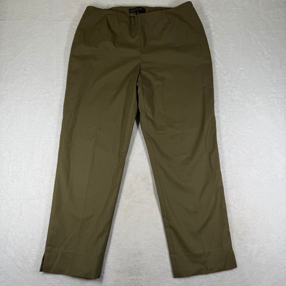 Lafayette 148 New York Womens Olive Green Side Zip Cotton Stretch Pants Size 10